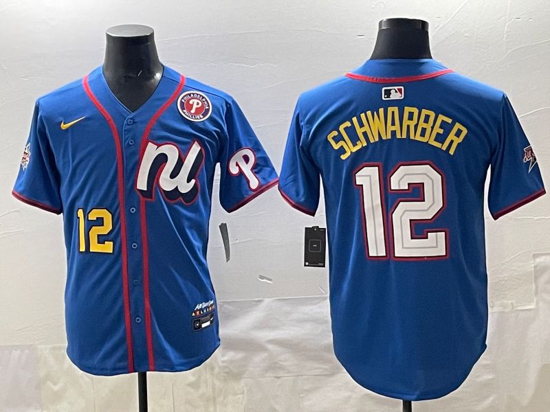 Men 2025 Philadelphia Phillies #12 Schwarber Blue All star Nike MLB Jersey style 05